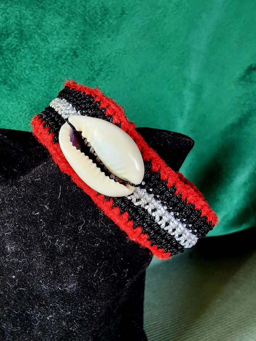 Handmade Red Black White Shell Crochet Bracelet